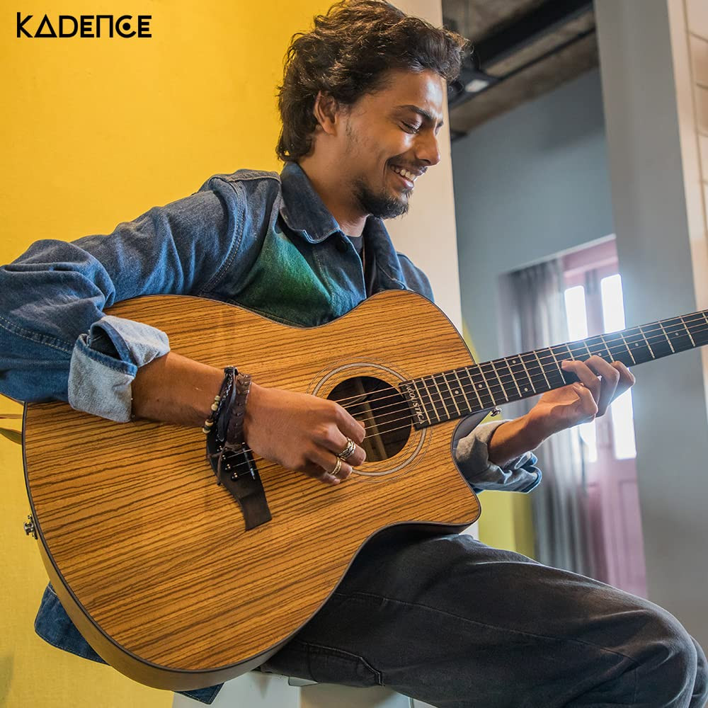 Kadence Guitar Acoustica Series A05, Electric Acoustic Guitar, Zebra Wood with Pickup, Inbuilt tuner and Bag (Zebra Wood, Electro Acoustic)