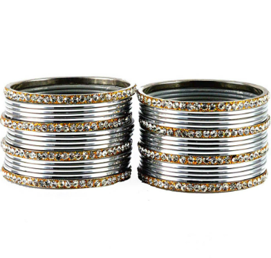 Beautiful and uniquely silver polished stone studded bangles