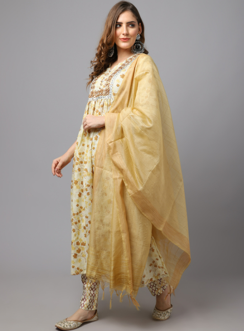 Brown maple leaf kurta set with patra embroidery