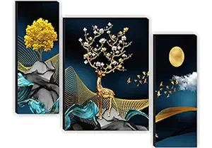SAF paintings Unique 3D Print Deer Nature Modern Art MDF Framed Painting (SANFJM31040, Multicolour, 12 inch x 18 inch, Set of 3)