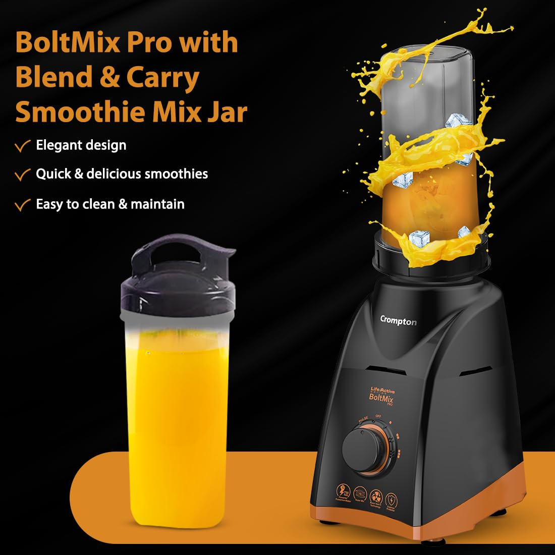 Crompton Boltmix Pro Mixer, Grinder & Blender, Heavy Duty 750W Powertron Motor, 3 Stainless steel Blade, 1 unbreakable jar & Motor Vent-X Technology