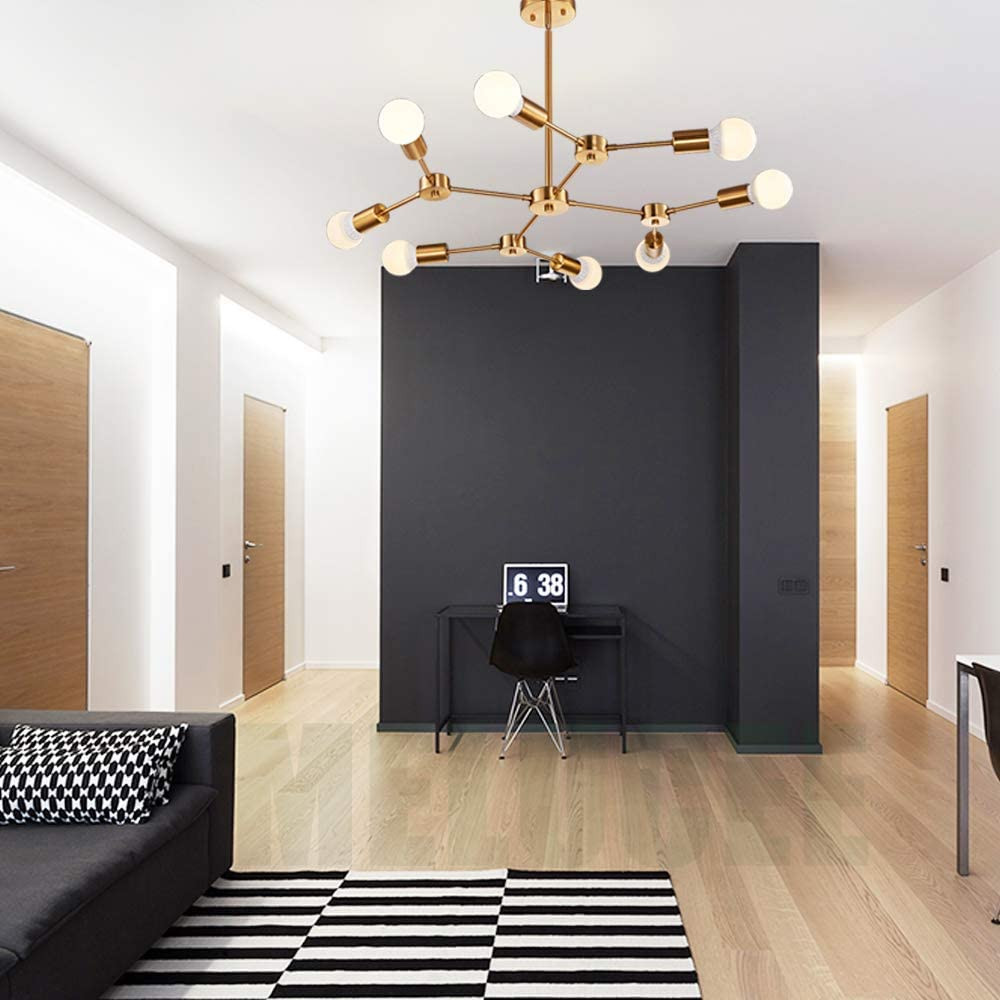 World of Chandelier E26 Brass Mid Century Modern Semi Flush Mount Ceiling 8-Light Fixtures AC