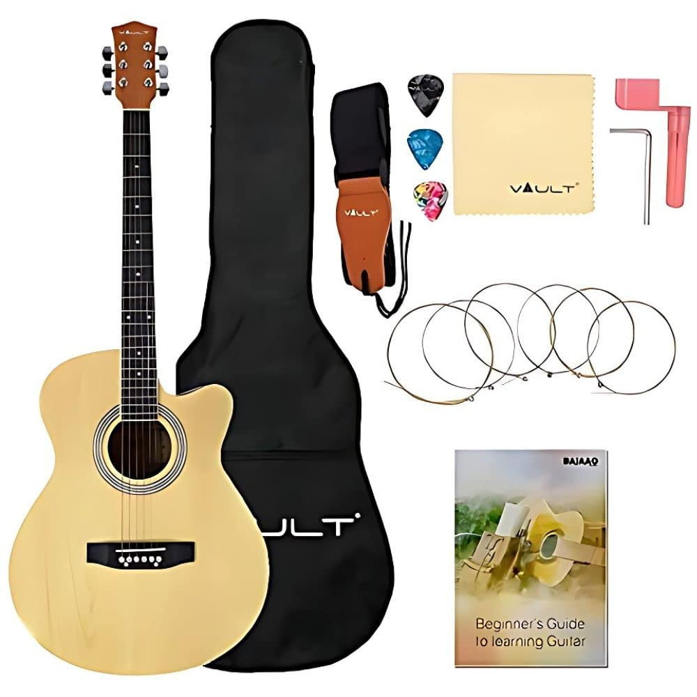 Vault EA20CE Electro Acoustic Guitar Kit with Learn to Play Ebook, Bag, Strings, Straps, Picks, String winder & Polishing Cloth - 40 inch Cutaway Acoustic - Guitar
