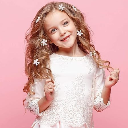 Elina 10 Pcs Korean Style Small Pearl Hair Mini Claw Clips with Flower Stylish Design Sweet Artificial Bangs Decorative Bead Accessories for Braid Wedding Women Girls Kids (10 Pieces)