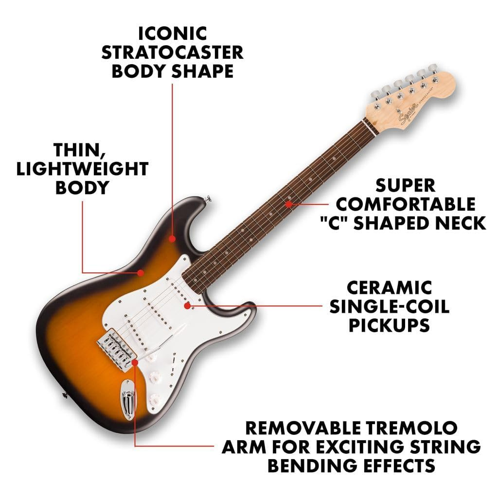 Fender Squier Debut Series Stratocaster Electric Guitar With Gig-Bag, Polishing Cloth, Strap, Picks & E-Book - 2-Color Sunburst