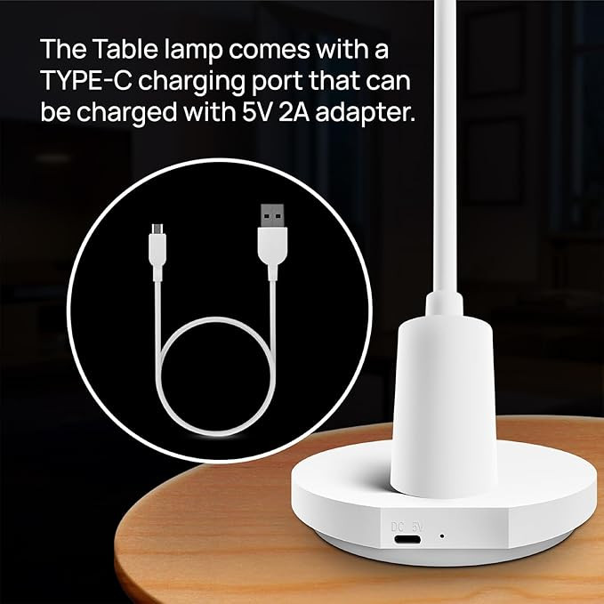 Wipro 8W Rechargable LED Table Lamp (TL1)| 3 in 1 Color Changing (Cool Day/Neutral/Warm White) | 3 Step dimming | Portable Desk Lamp | Touch Control | Premium Study lamp |USB -C Charging,Pack of 1