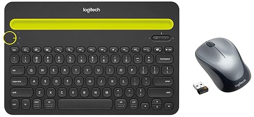 Logitech K480 Wireless Multi-Device Keyboard Black & M235 Wireless Mouse, 2.4 GHz with USB Unifying Receiver, 1000 DPI Optical Tracking, 12 Month Life Battery, Black/Grey