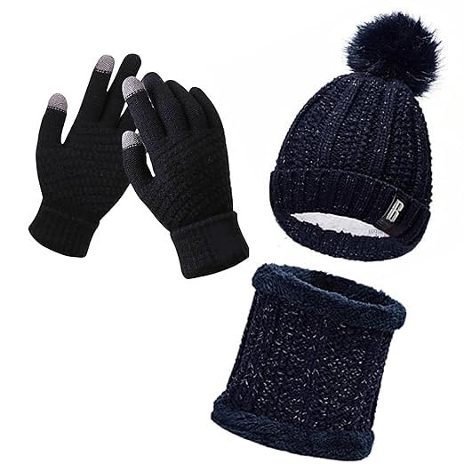 X-LENT Winter Pom Pom Beanie Hat & Touchscreen Gloves Set - Warm, Soft Beanie Cap with Touchscreen Gloves | Ideal for Cold Weather, Sports, & Casual Wear