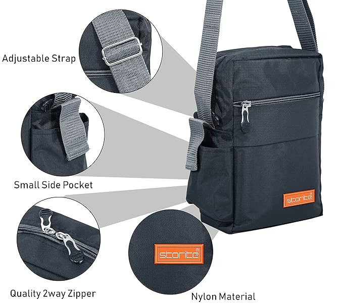 Storite 10 Inch Stylish Padded Mini Sling Bag for Men and Women, Small Passport Travel Bag and Small Sling Bag With Water Bottle Pocket (25x16x7.5cm, Dark Grey)