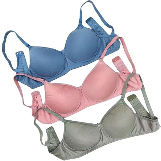 Luvreena Combo Pack of 3 Women's Cotton Blend Lightly-Padded Wirefree Full Coverage T-Shirt Bras