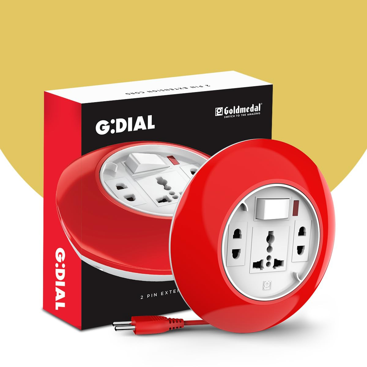 Goldmedal G-Dial 2 Pin Extension Cord (White) Pack of 1, International Socket & 2-Pin Sockets, Master Switch with Indicator, 5-Meter Power Cord, Ultra-Smooth Rotation for Home & Office,250Volts