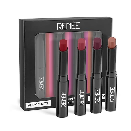 RENEE Very Matte - Pack Of 4 Matte Lipsticks & Princess Snowball Lip Balm 3Gm For Pre-Teen Girls & Sucker Oil Pulling Primer Stick 5Gm, Instantly Mattifies & Smoothens Skin Texture