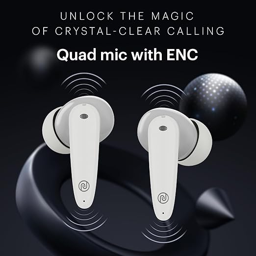 n-Ear Earbuds with 50H Playtime, Quad Mic with ENC, Instacharge(10 min=200 min),Ultra-Low Latency(up to 40ms), 10mm Driver, and BT v5.3 (Cloud White)