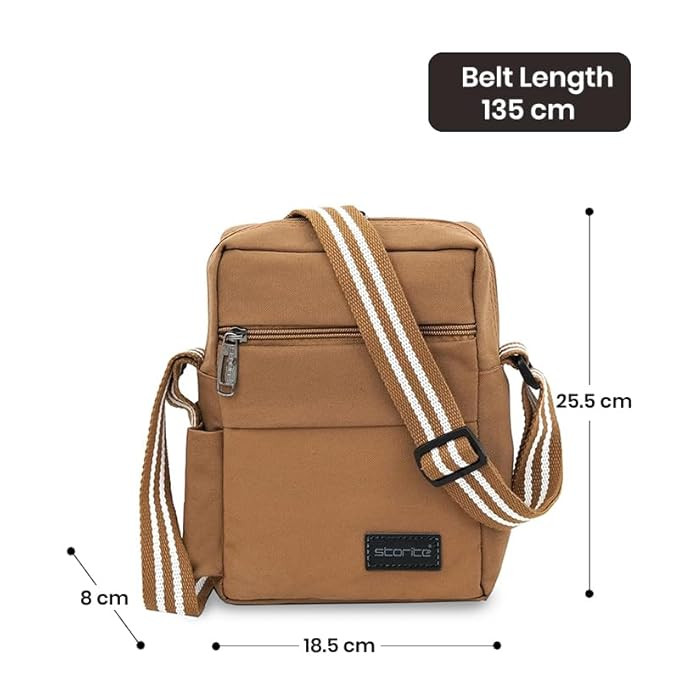 Storite Stylish Padded Canvas Small Sling Cross Body Travel Office One Side Shoulder Bag for Men Women (25.5 x 8 x 18.5 cm, Brown)