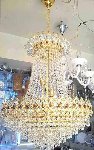 SHRI MAHAL ANTIQUES® LED Crystal Chandelier Ceiling Lamp Glass Crystal Big Size Jhumar Ceiling Light for Living Room/Hall/Bed Room etc.