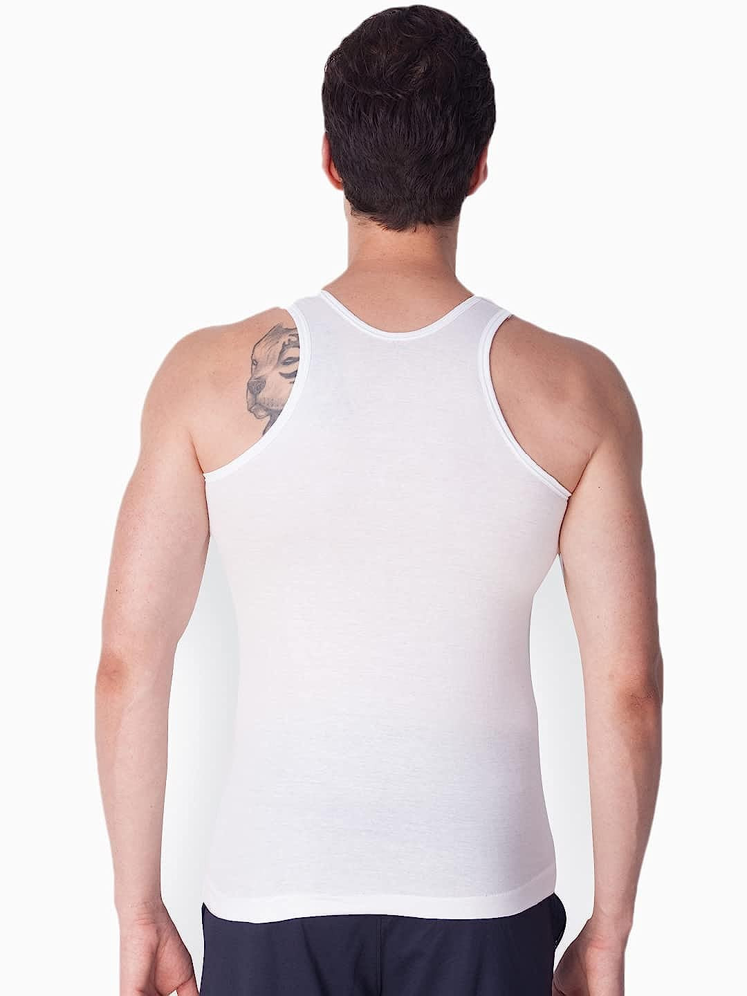 Cotton Rib Round Neck Sleeveless Vest for Men White ( pack of 3)