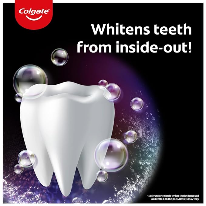 Colgate Visible White O2, Teeth Whitening Toothpaste (50g) for noticeably whiter teeth starting in 3 days. Peppermint Sparkle with Active Technology, Enamel Safe Teeth Whitening