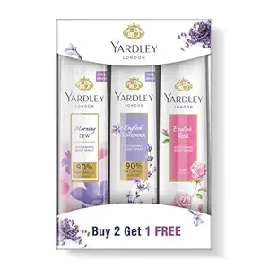 Yardley London Deo Tripack Women, Aerosol, 150Ml (Buy 2 Get 1)(Morning Dew+English Rose+English Lavender)