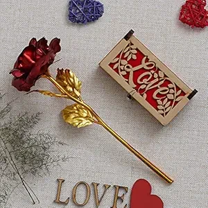 eCraftIndia Valentine Gift for Girlfriend Boyfriend | Golden Red Rose Showpiece, Love Gift Box | Valentine Day Gift for Husband Wife Her Him | Valentine Day Decoration Items