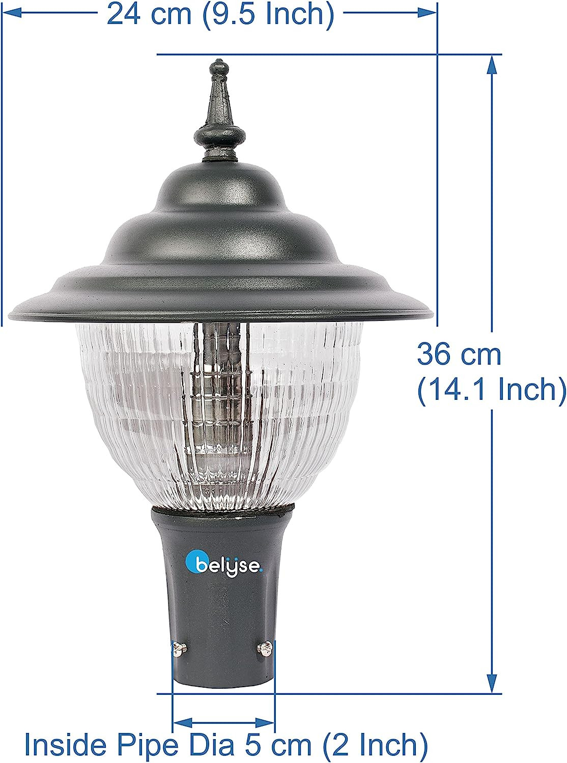 Belyse Kazan Garden Light 24 Cm Fitted with White LED (15w, Grey, Pack of 2 Pc)