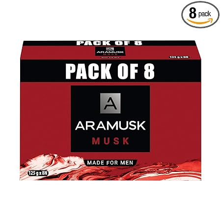 Aramusk Musk Soap for Men| Classic Musk Fragrance| Moisturising Bathing Soap Bar| Lasting Freshness & Nourishment| 125g (Pack of 8)