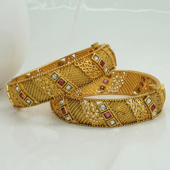 Beautiful ruby white design gold plated copper bangles
