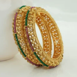 Beautiful ruby design gold plated copper bangles set