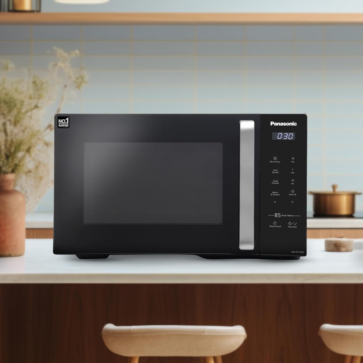 Panasonic 25L Solo Microwave Oven (NN-ST310QBFG, Black, 85 Auto Cook Menus)