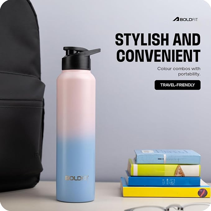 Boldfit Water Bottles Stainless Steel Water Bottle 1 litre Steel Water Bottles for School, Office, Home, Gym 1 litre Water Bottle for Men Leakproof, Rust free Steel Bottle -1000 ml Bottle Pink Blue