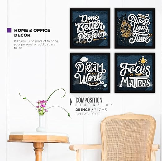 FATMUG Office Decoration Items Motivational Posters For Room - Set of 4 Inspirational Quotes Wall Frames