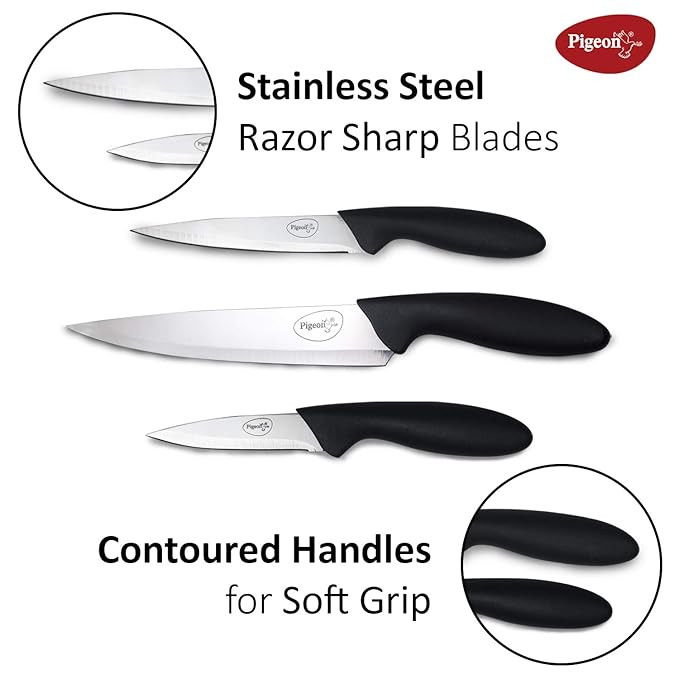 Pigeon by Stovekraft Stainless Steel Kitchen Knives Set, 3-Pieces, Multicolor