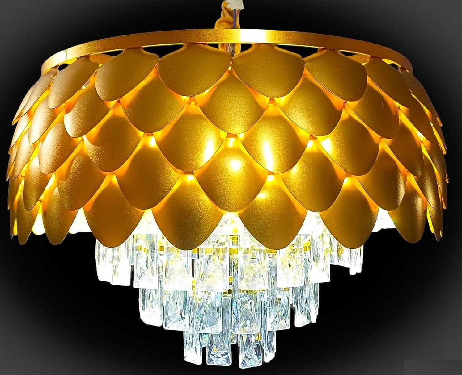 SHRI MAHAL ANTIQUES 400 MM Crystal Big Size Jhumar Ceiling Light for Living Room/Hall/Bed Room etc. Chandelier Ceiling Lamp (Gold, Clear)