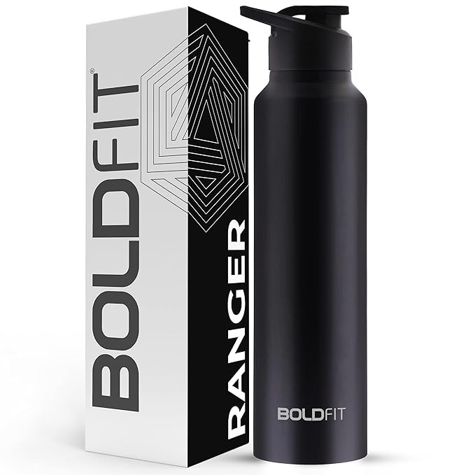 Boldfit Water Bottles Stainless Steel Water Bottle 1 Litre Steel Water Bottles for School, Office, Home, Gym 1 Litre Water Bottle for Men Leakproof, Rust free Steel Bottle -1000 ml Water Bottle Black