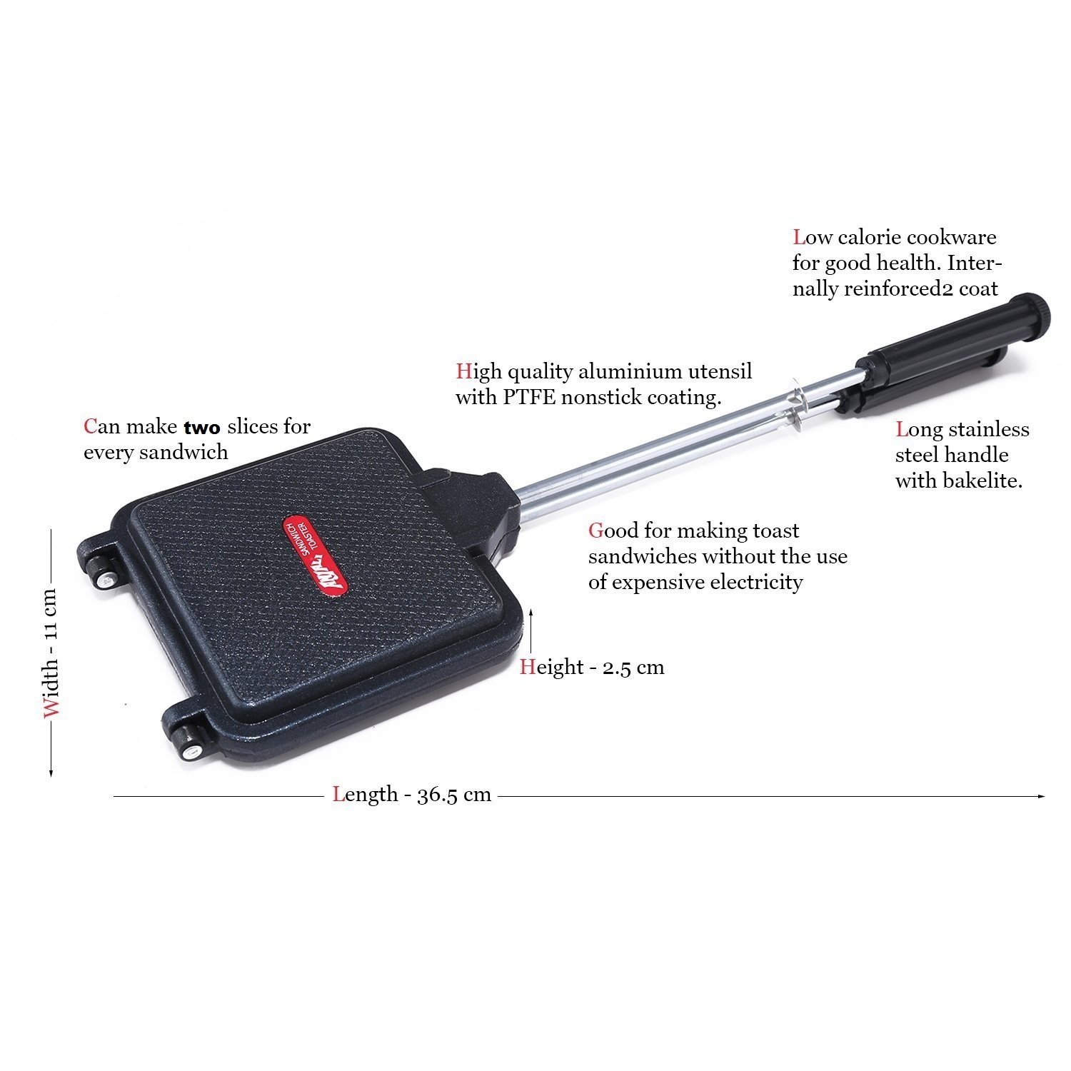 Anjali DTD 01-2 Sandwich Toaster Deluxe Nonstick Gas Toaster Maker with 2 Cut for Quick, Crispy Toast Sandwiches - Ideal for Home and Office Use-Black DTD01