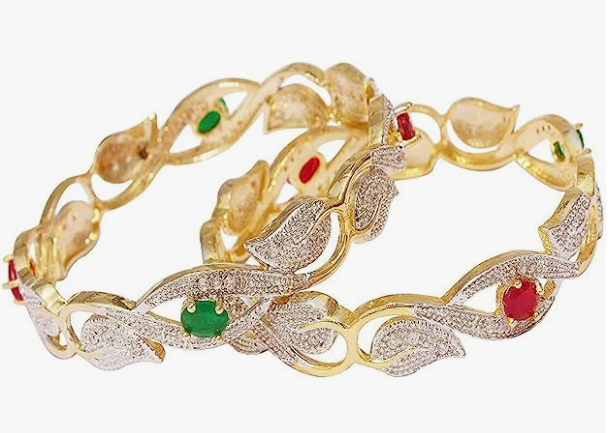 beautiful Ruby white design gold plated copper bangles set