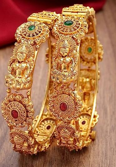 Beautiful and uniquely gold plated stone studded bangles