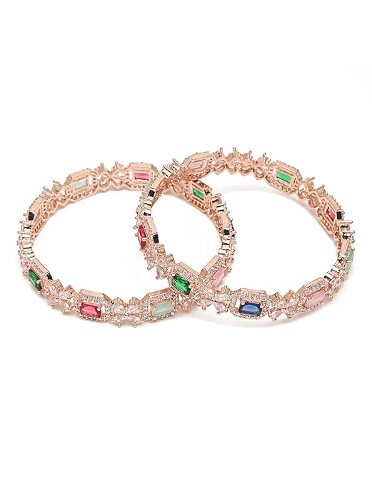YouBella Jewellery Stylish Rose Gold Plated Multi-Color Stone Studded Bangles for Girls and Women