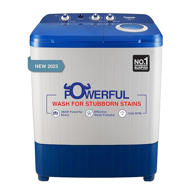 Panasonic 6.5 kg 5 Star Semi-Automatic Top Loading Washing Machine (NA-W65L7ARB, Blue, Powerful Motor, Active Foam System, Effective Wash Pulsator, 2023 Model)