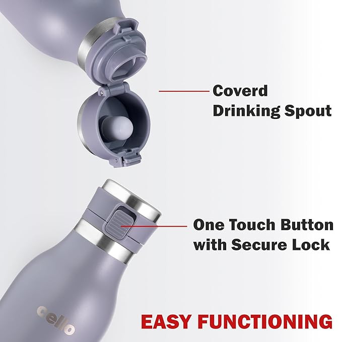 Cello Duro Jet Thermosteel Flask, 600ml, Grey | 24 Hours Hot and Cold Thermoflask | Rust & Leak Proof | Flask for Tea Coffee | Ideal for Office, Gym, Home, Kitchen, Hiking, Trekking, Travel Bottle