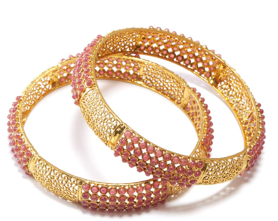 Handcrafted gold plated stone bangle set