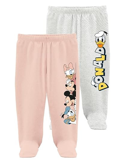 minicult Disney Mickey Mouse Footed Pajama Pants for Baby Boys and Girls(Pink b1)(Pack of 2)