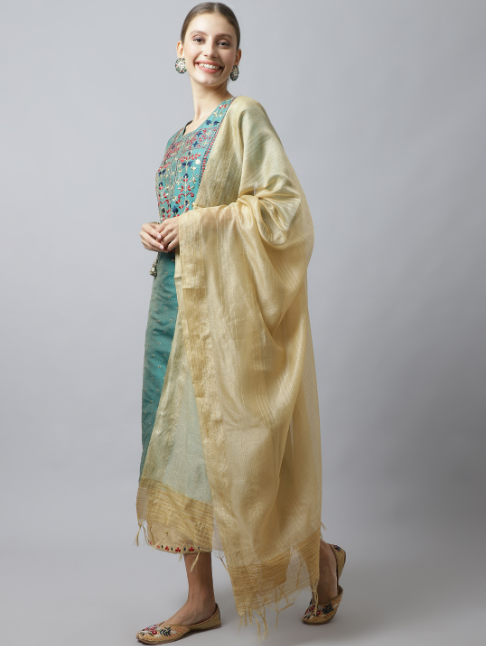 Peacock green kurta palazzo set with embroidery