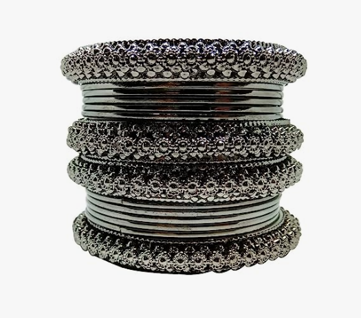 Beautiful silver Plated grey colour stone craft Bangle set