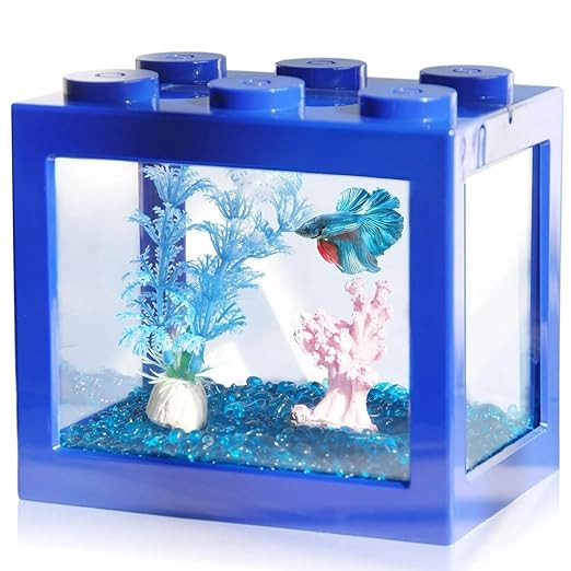 Jainsons Pet Products Building Block Design Small Betta Fish Tank, Mini Fish Tank Fish Aquarium Bearing Box Stackable Cube Tank 2.25 Liters (BL-B15)