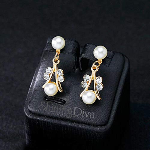 Shining Diva Fashion Latest Stylish 18k Gold Plated Combo Pearl Necklace Earrings Bracelet Jewellery Set for Women and Girls