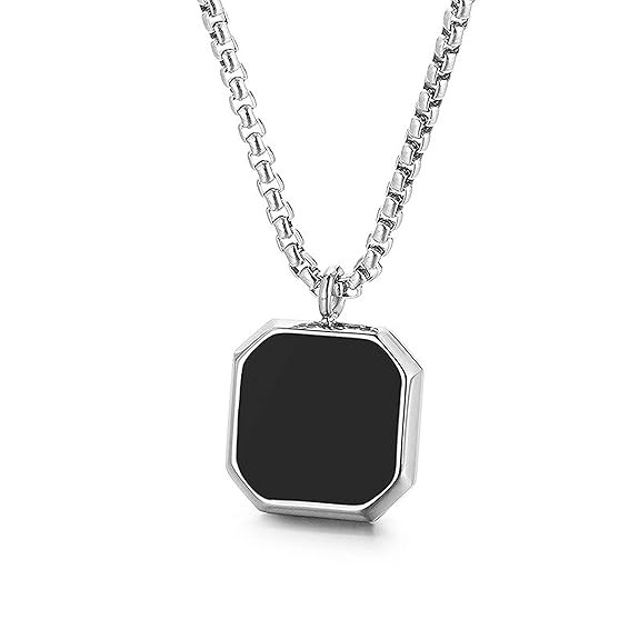 Fashion Frill Men's Jewellery Black Silver Chain For Men Boys Geometric Stainless Steel Black Silver Locket Pendant Necklace Chain For Men Boys Anniversary Gift For Husband Gift Chains