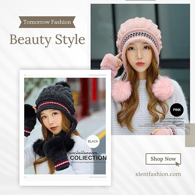 Tomorrow Women's Winter Woolen Beanie Cap and Neck Scarf Warmer Set Snow Proof, Inside Fur, Warm Woolen Cap for Women, Girl's