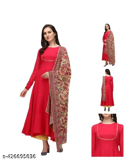 The Fab Factory Anarkali Crepe Kurti with Dupatta For Women in Pink Color No Bottamwear