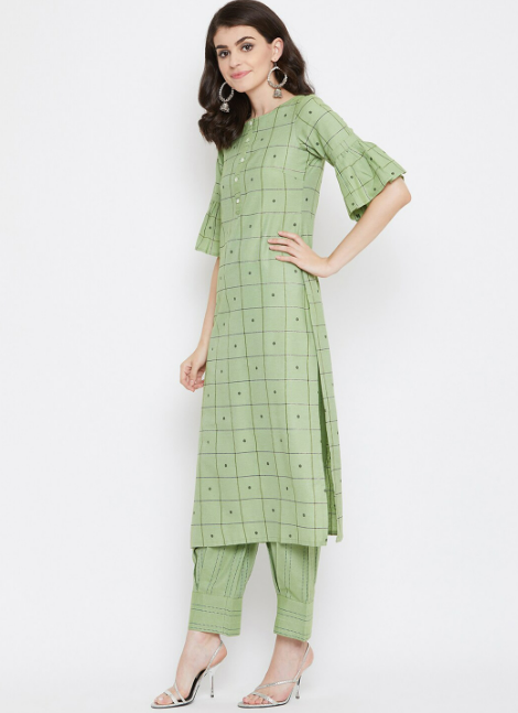 Women Green Printed Kurta with Trousers