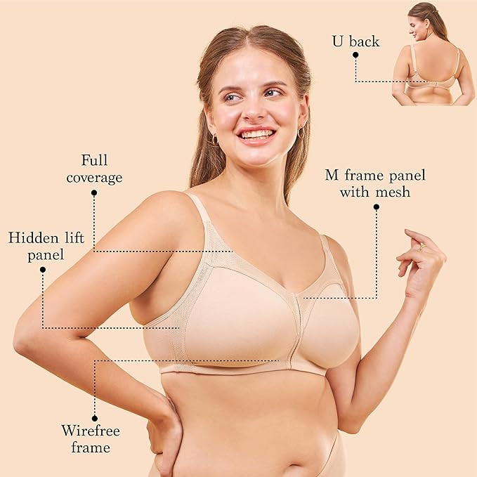 Enamor Women's Everyday Cotton Bra - Non-Padded, Non-Wired, Full Coverage, Fab-Cool Technology with M-Frame Jiggle Control and Antimicrobial
